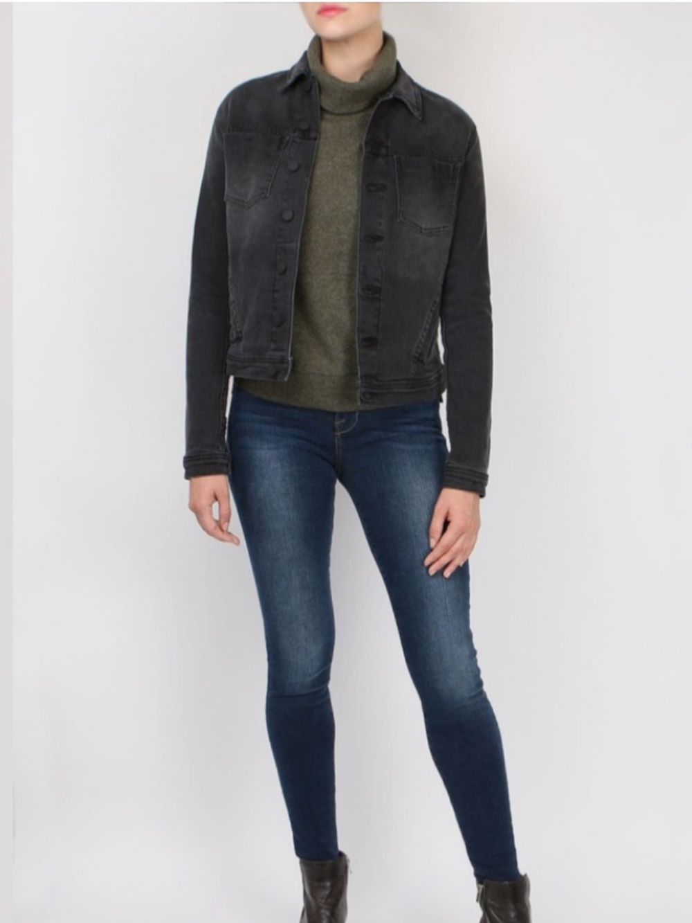 Veronica Beard Oliver Cashmere Funnel Neck Cropped Sweater in Army Green - S - Picture 4 of 14